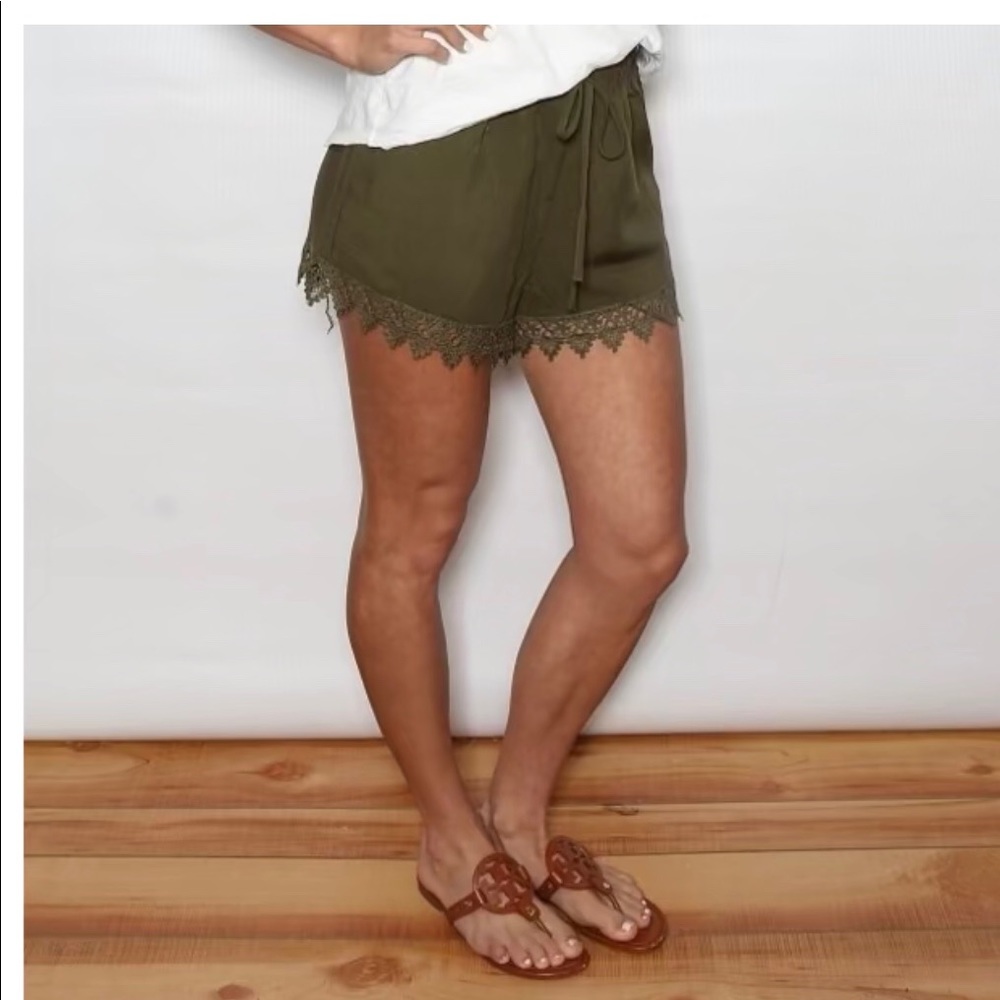 Olive green lace shorts